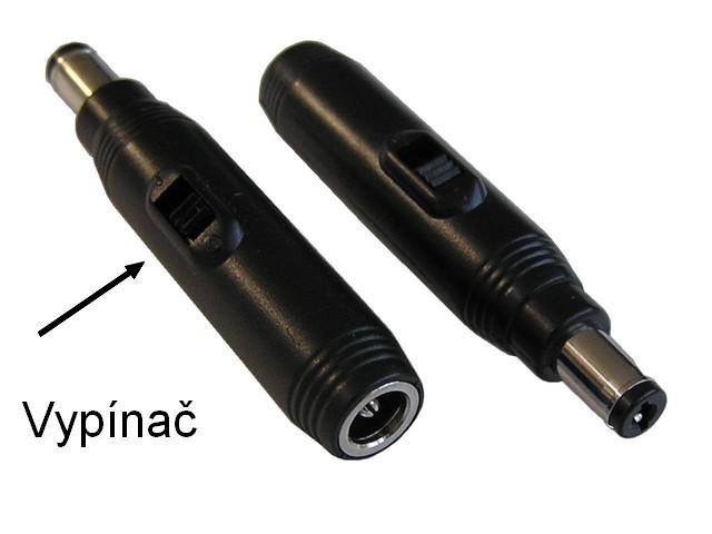 Kabelová redukce napájecího konektoru s vypínačem ,zástrčka prům.5,5/2,1mm / zásuvka prům.5,5/2,5mm - Kliknutím na obrázek zavřete