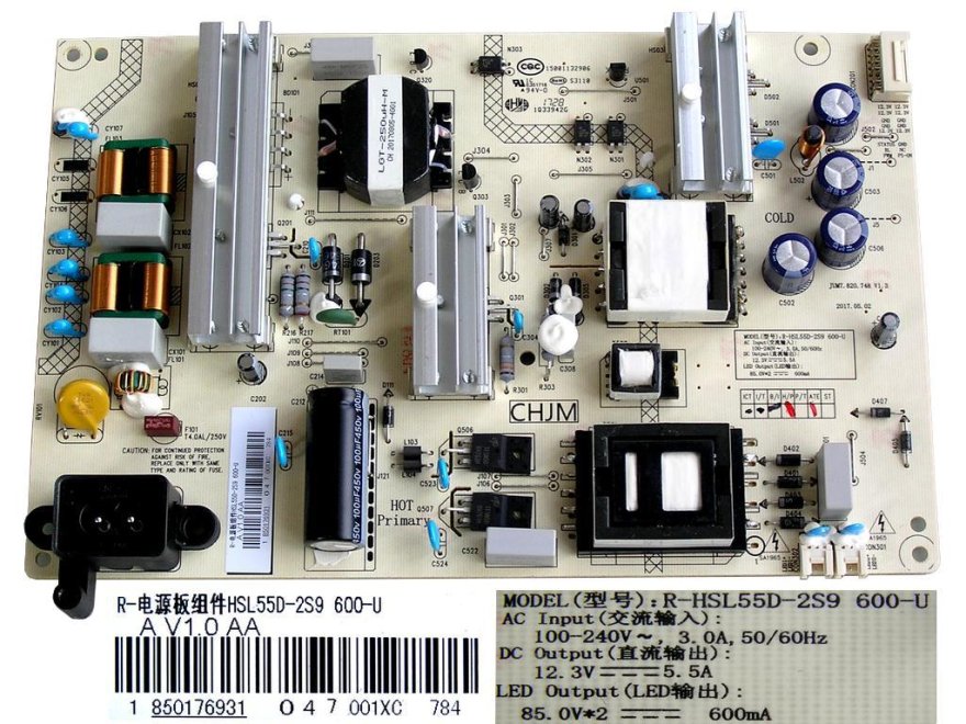 LCD modul zdroj HSL55D-2S9 / SMPS BOARD 850176931 / R-HSL55D2S9600U - Kliknutím na obrázek zavřete