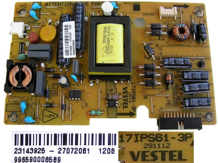 LCD modul zdroj 17IPS61-3P / SMPS BOARD Vestel 23143925 / 23124445 / 23105255 / 23124371 - Kliknutím na obrázek zavřete