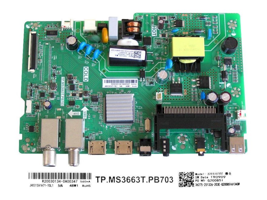 LCD modul základní deska Hisense 32B5100 / main board 32E5100EE / TP. MS3663T.PB703 / 190909 / T268083 - Kliknutím na obrázek zavřete