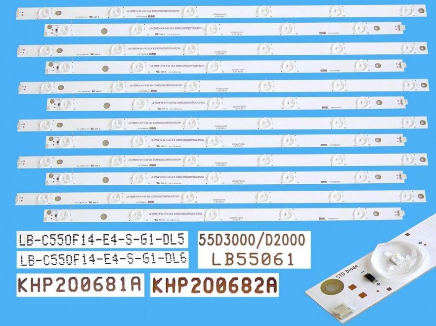 LED podsvit sada Changhong LB55061 celkem 12 pásků / DLED Backlight 55D3000/D2000 / LB-C550F14-E4-S-G1-DL6 / KPH200681A plus LB-C550F14-E4-S-G1-DL5 / KPH200682A - Kliknutím na obrázek zavřete