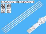 LED podsvit sada Vestel 17DLB43VER3 celkem 4 pásky 820mm / D-LED BAR. 23527036 VESTEL 17DLB43VER3-A / 30099615, 30095284 plus 17DLB43VER3-B / 30099616, 30095285