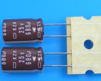 680uF/25V - 105°C Nippon KZM kondenzátor elektrolytický, low ESR, long life, high ripple current