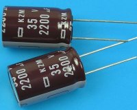 2200uF/35V - 105°C Nippon KZM kondenzátor elektrolytický, low ESR, long life, high ripple current