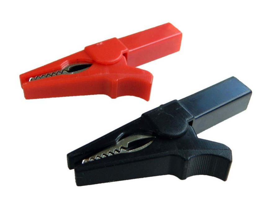 Měřicí krokodýlek na banánek - sada červený plus černý, pro větší proudové zatížení, varianta B - Kliknutím na obrázek zavřete