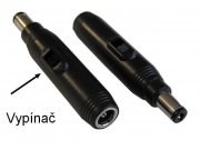 Kabelová redukce napájecího konektoru s vypínačem ,zástrčka prům.5,5/2,1mm / zásuvka prům.5,5/2,5mm