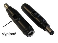 Kabelová redukce napájecího konektoru s vypínačem ,zástrčka prům.5,5/2,1mm / zásuvka prům.5,5/2,5mm